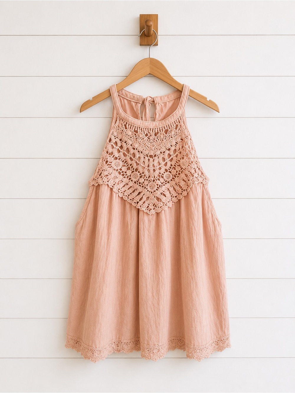 🖤Boho Crochet Yoke Tank Top - Blush Color